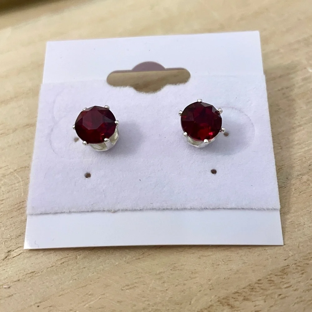 Ruby Red Stud Earrings Made with Swarovski Crystals Silver Overlay NWOT